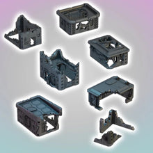 Load image into Gallery viewer, Battle Damaged Buildings Ruins Modular 28mm Sci Fi Wargaming Tabletop Terrain
