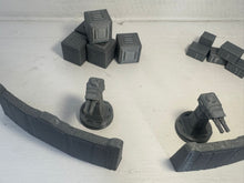 Load image into Gallery viewer, Desert Scatter Terrain Sci Fi Style Containers Gun Turrets 28mm 3D Printed
