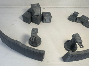 Desert Scatter Terrain Sci Fi Style Containers Gun Turrets 28mm 3D Printed
