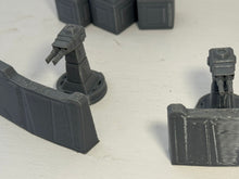 Load image into Gallery viewer, Desert Scatter Terrain Sci Fi Style Containers Gun Turrets 28mm 3D Printed
