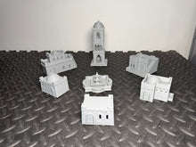 Load image into Gallery viewer, 15mm Desert Village 5 Desert Houses plus 1 x Watch Tower and Fountain - Scatter Terrain
