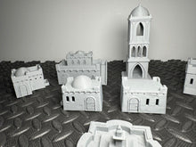 Load image into Gallery viewer, 15mm Desert Village 5 Desert Houses plus 1 x Watch Tower and Fountain - Scatter Terrain
