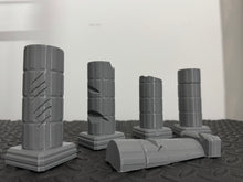 Load image into Gallery viewer, Battle Scarred Stone Columns - Ruined Block Pillars 28mm Scatter Terrain Scenery
