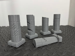 Battle Scarred Stone Columns - Ruined Block Pillars 28mm Scatter Terrain Scenery