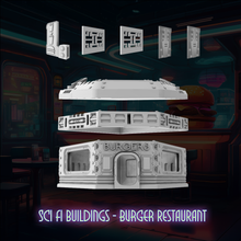 Load image into Gallery viewer, Sci Fi Building Burger Restaurant Sci-Fi Tabletop Terrain 28mm 32mm
