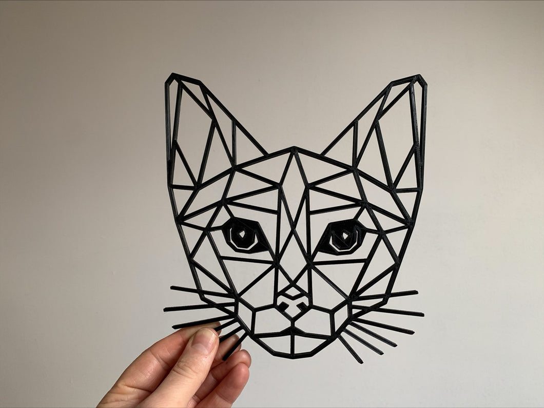 Geometric Cat with Whiskers Pet Wall Art Decor Hanging Decoration 3D Printed 20cm x 18.9cm