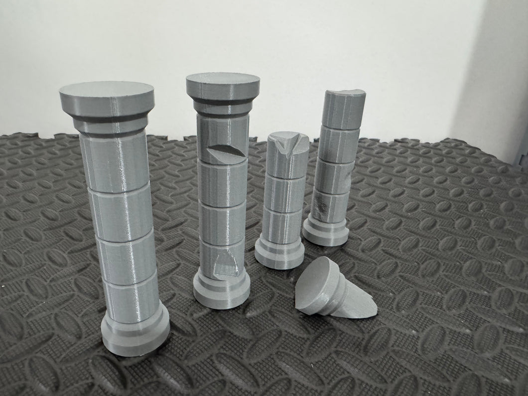 Damaged Stone Columns - Ruined Block Pillars - 28mm Scatter Terrain Scenery