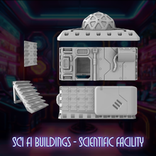 Load image into Gallery viewer, Futuristic Science Facility Sci-Fi Building 28mm 32mm 3D Printed in Grey Cyberpunk Style
