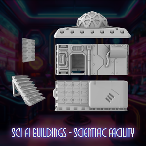 Futuristic Science Facility Sci-Fi Building 28mm 32mm 3D Printed in Grey Cyberpunk Style