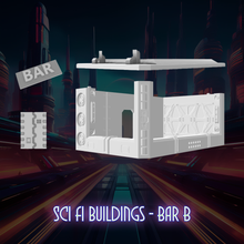 Load image into Gallery viewer, Sci-Fi Bar Building 28mm 32mm 3D Printed in Grey Tabletop Terrain Scenery
