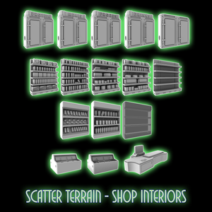 Sci-fi Scatter Terrain Pack - 16 x Shop Interiors - 28mm - 32mm 3D Printed