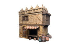 Load image into Gallery viewer, 28mm Arabian Desert Shop Building Spiked Roof – Corsairs Korshadir Tabletop Wargaming Terrain (Copy)
