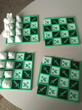 Load image into Gallery viewer, 3D Printed Chess Set Minechess Minecraft Style Chess Set Gameboard and Pieces
