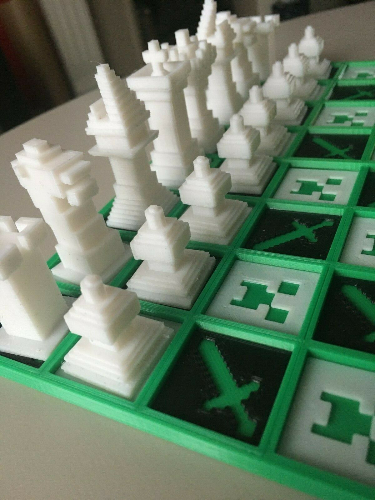 3D Printed Chess Set Minechess Minecraft Style Chess Set Gameboard and ...