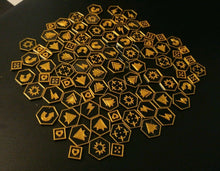 Load image into Gallery viewer, Warhammer 40K Kill Team Tokens Black &amp; Gold Tactic Tokens x80
