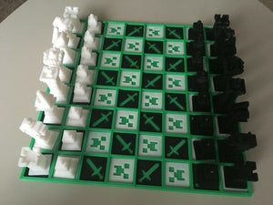 3D Printed Chess Set Minechess Minecraft Style Chess Set Gameboard and Pieces