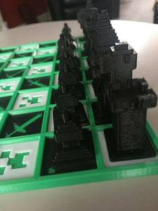 3D Printed Chess Set Minechess Minecraft Style Chess Set Gameboard and Pieces