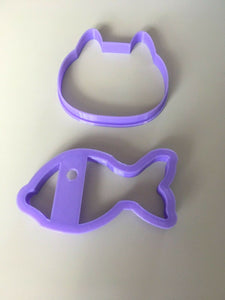 Cat Face and Fish Shaped 3D Printed Cookie Cutter Stamp Baking Biscuit Tool