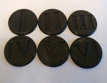 Load image into Gallery viewer, Warhammer 40k Style Objective Markers Roman Numeral Circular Colour Choice 40mm
