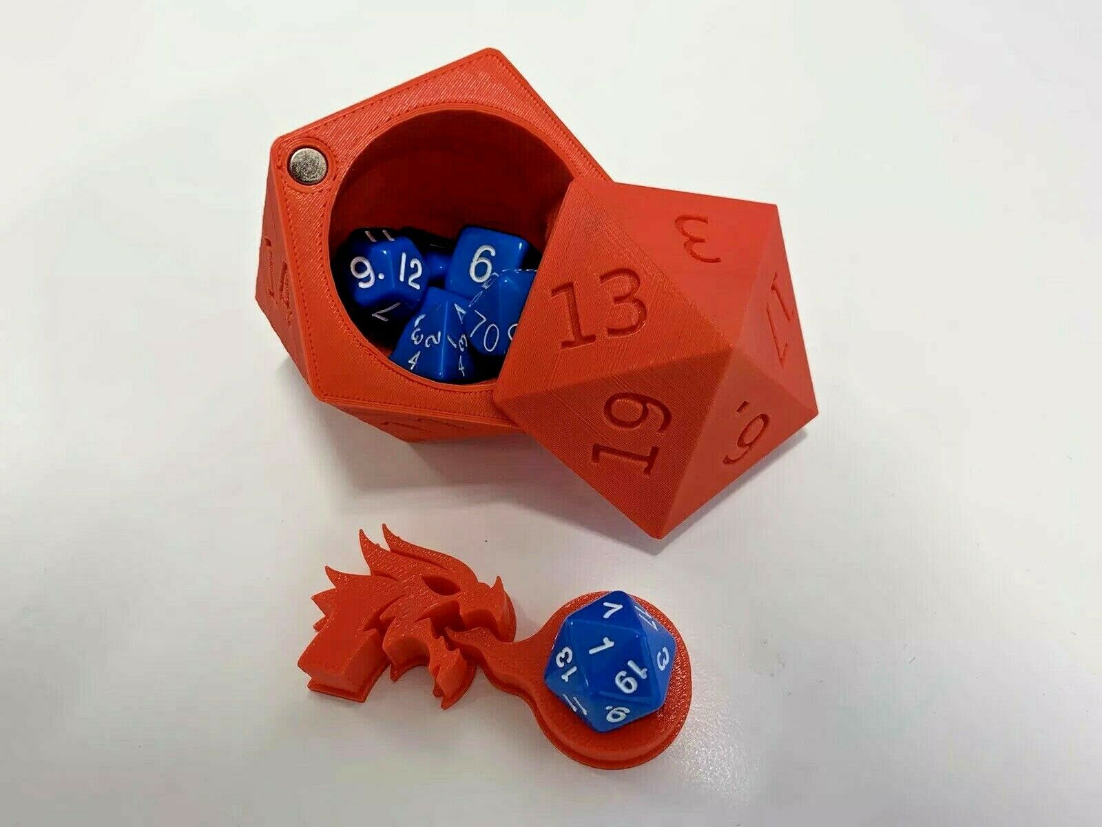 D20 Dice Holder With Magnetic Lid, 3D Printed Dungeons and Dragons  Accessories, D&D Birthday Gift for Best Friend 