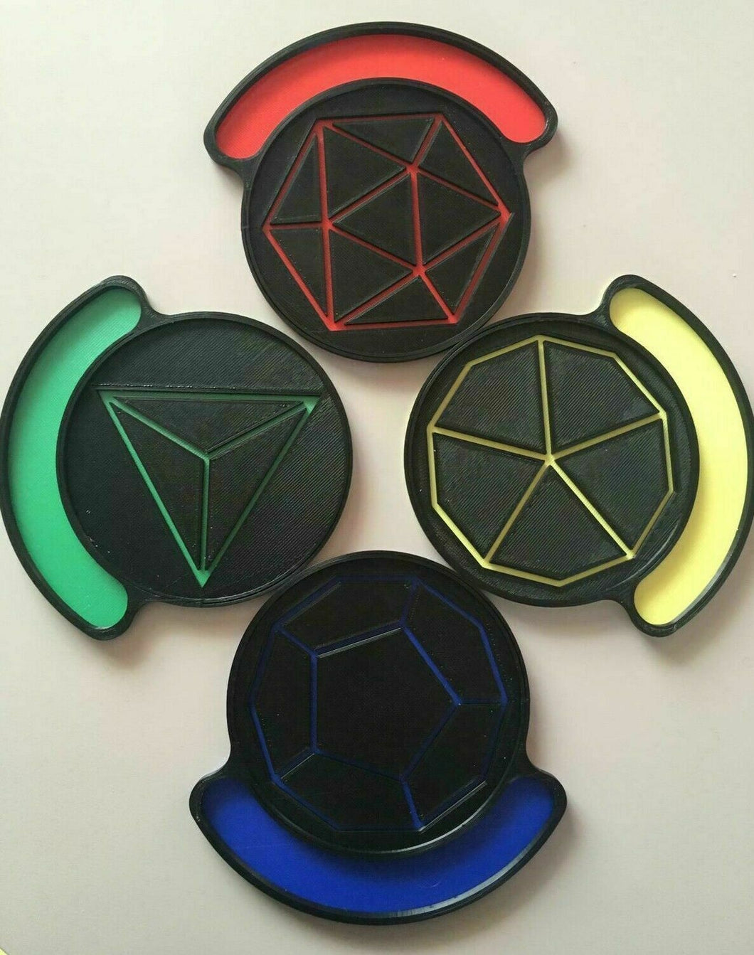 Dungeons and Dragon Style D&D Coaster Set D4, D10, D12 and D20 Style
